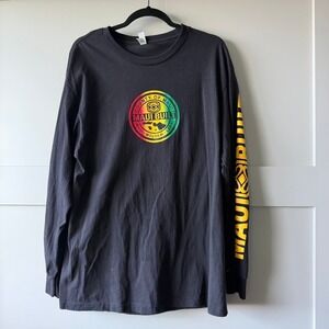 Maui Built Shirt Mens L Black Rasta Logo Long Sleeve Hawaii American Apparel